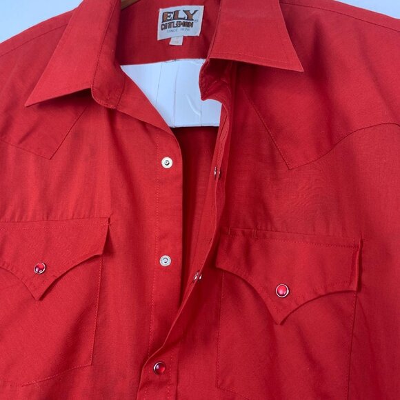 Vtg Ely Cattlemen Pearl Snap Shirt Red Western Cowboy Rodeo Americana Size 17/34 - Picture 5 of 10